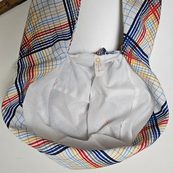 Vintage Scarf Hat Scrub Tie Back White Plaid Chemo Retro Cathy Thousand Oaks Ca - Picture 6 of 8